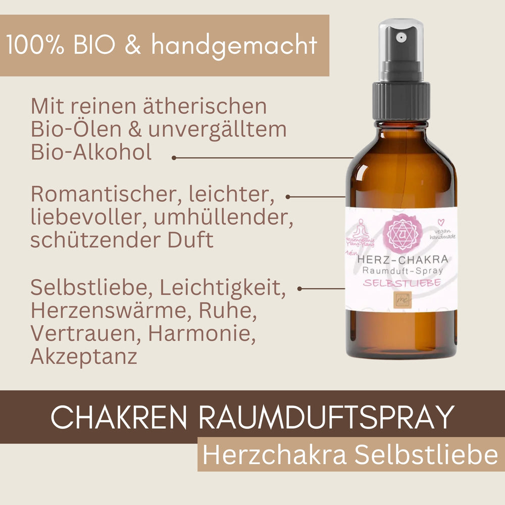Bio-Herz-CHAKRA Aromatherapie Aura-, Raumduft-, Yoga- & Meditationsspray SELBSTLIEBE (rosa)