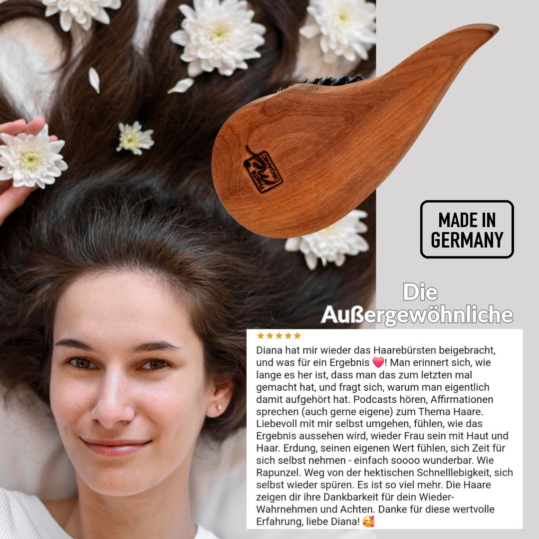 Professional teardrop hairbrush “The Extraordinary” made of pear wood &amp; wild boar bristles