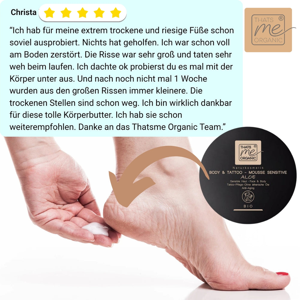 BIO-Body + Tattoo-Mousse sensitive Körperbutter Aloe mit Hyaluron 200ml Naturkosmetik