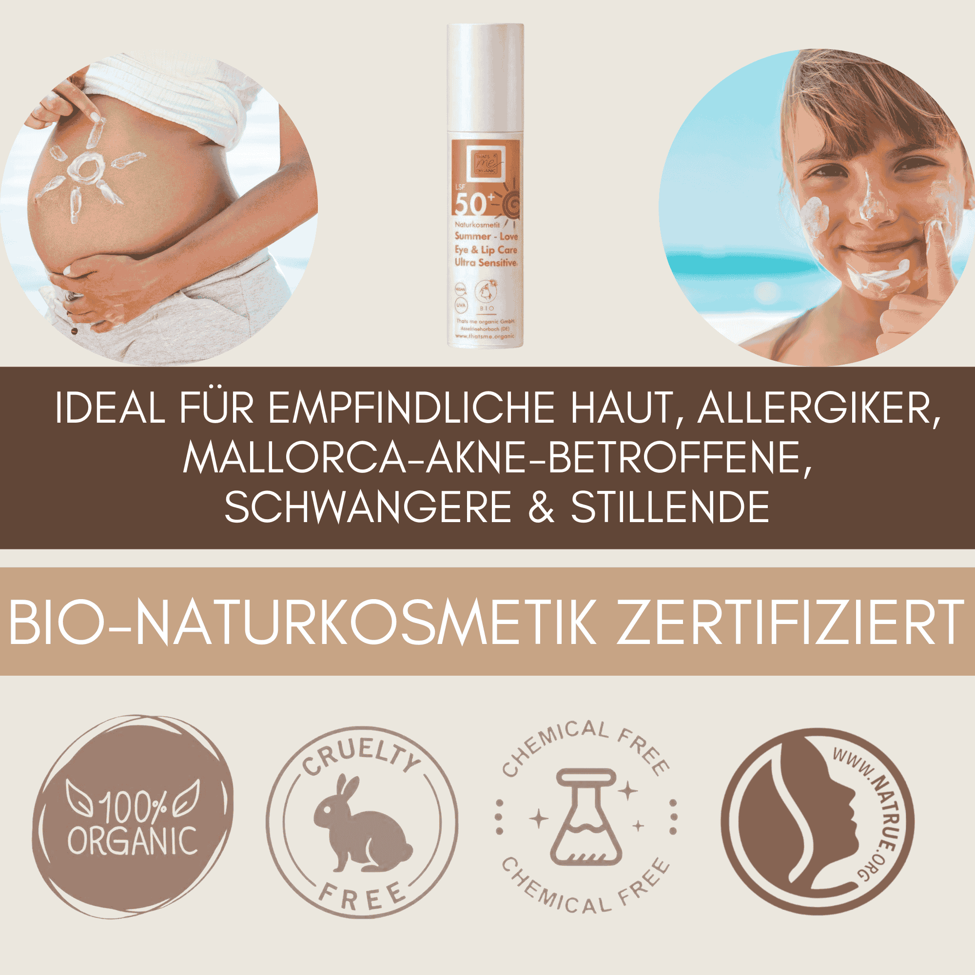 Besonders verträglicher Sonnenschutz für empfindliche Haut, Allergiker sowie Schwangere und Stillende – zertifizierte Bio Naturkosmetik.
