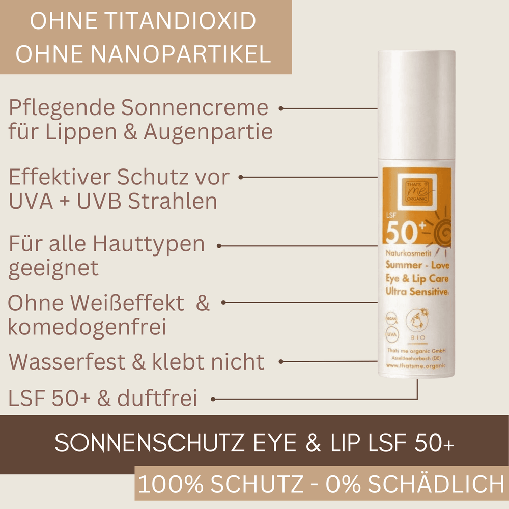 Sonnenschutz für Augen und Lippen ohne Titandioxid und Nanopartikel – duftfrei, wasserfest und ideal für alle Hauttypen