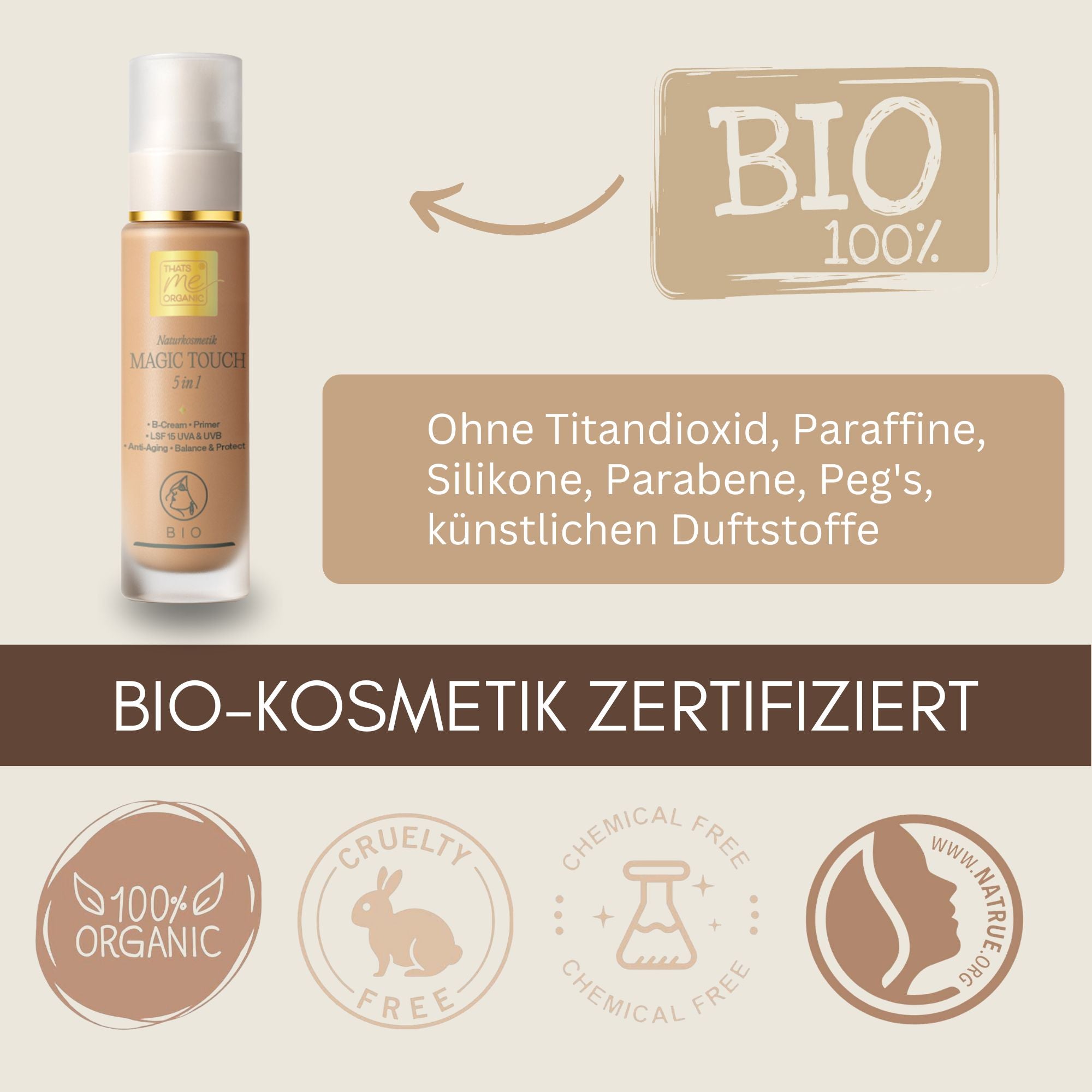 Thats me organic Magic Touch 5 in 1 Naturkosmetik – biozertifiziert, tierversuchsfrei, ohne Silikone, Parabene oder künstliche Duftstoffe.