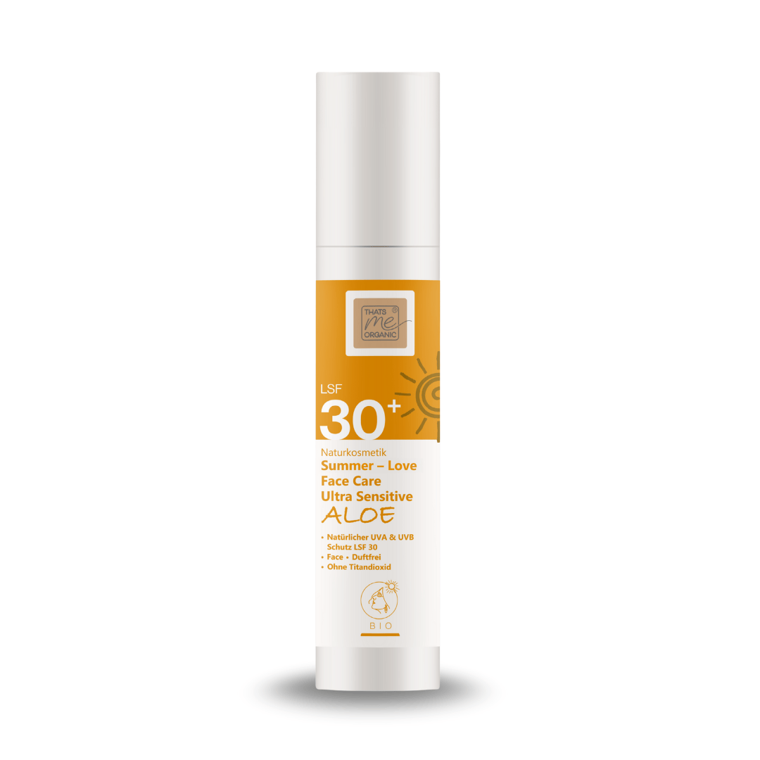 Bio Gesichts-Sonnencreme LSF 30+ ohne Titandioxid, ohne Nano, ohne Weißeffekt, wasserfest, UVA & UVB Schutz 50ml