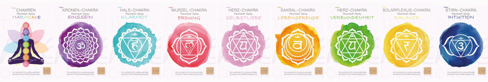 Chakra Aromatherapie Aura-, Raumduft-, Yoga- &  Meditationsspray Set in Geschenkbox + Chakra-Edelstein-Armband – für energetische Balance