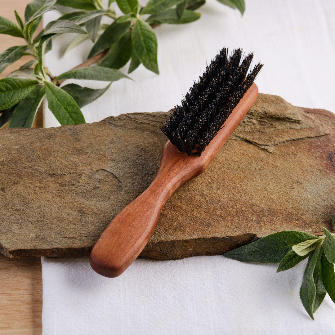 Professional hair and beard brush "Mini" made of pear wood and wild boar bristles