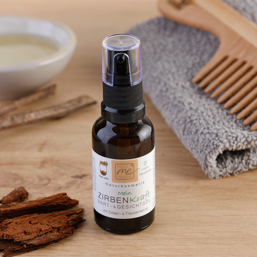 Zirbenkraft olio per barba e viso con olio di pino e vinaccioli 30 ml cosmetici naturali vegan fatti a mano