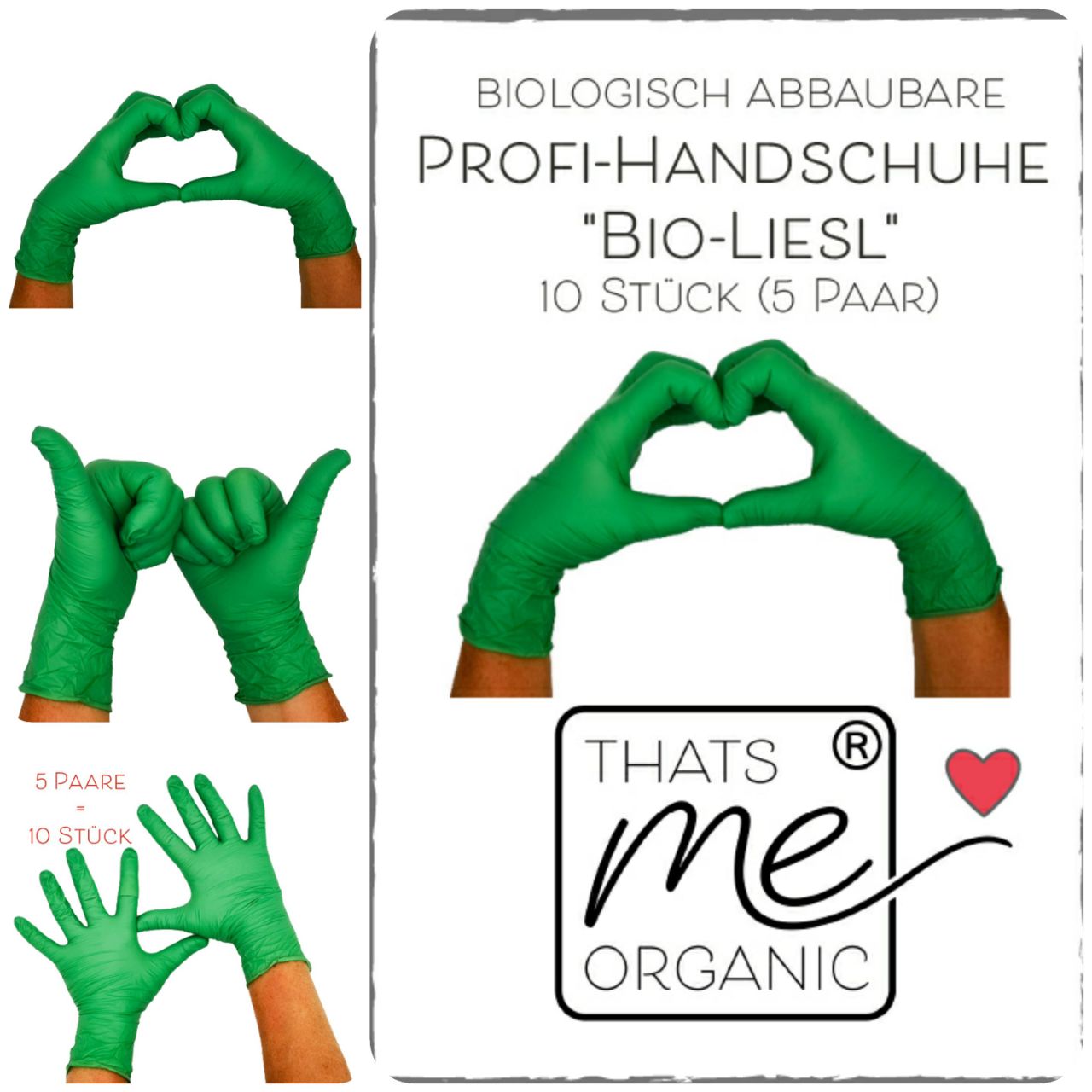Guanti professionali "Bio-Liesl" biodegradabili 10 pezzi (5 paia) senza polvere e lattice